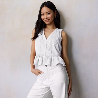 Women's LC Lauren Conrad Pintuck Lace Trim V-Neck Tank Top
