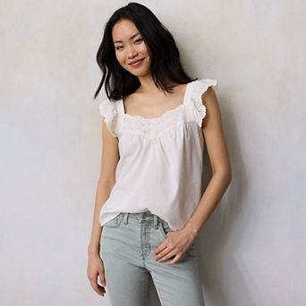 Women's LC Lauren Conrad Embroidered Ruffle Sleeve Tank Top
