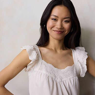 Women's LC Lauren Conrad Embroidered Ruffle Sleeve Tank Top