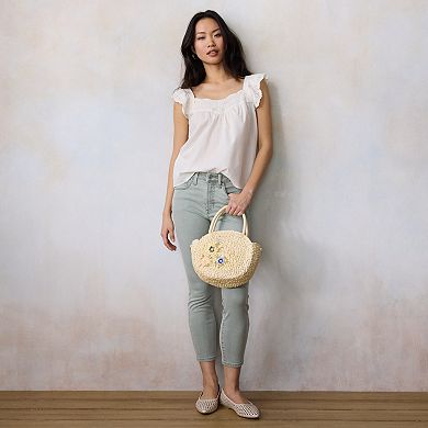 Women's LC Lauren Conrad Embroidered Ruffle Sleeve Tank Top