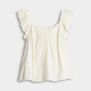 Women's LC Lauren Conrad Embroidered Ruffle Sleeve Tank Top