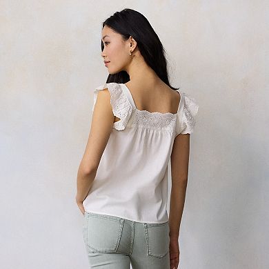 Women's LC Lauren Conrad Embroidered Ruffle Sleeve Tank Top