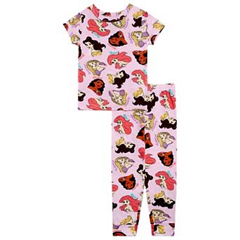 Toddler Girls Disney Princesses Ariel, Rapunzel, Pocahontas, & Mulan "We Are Princess" 2 pc Short Sleeve Pajama Top & Pajama Pants Set