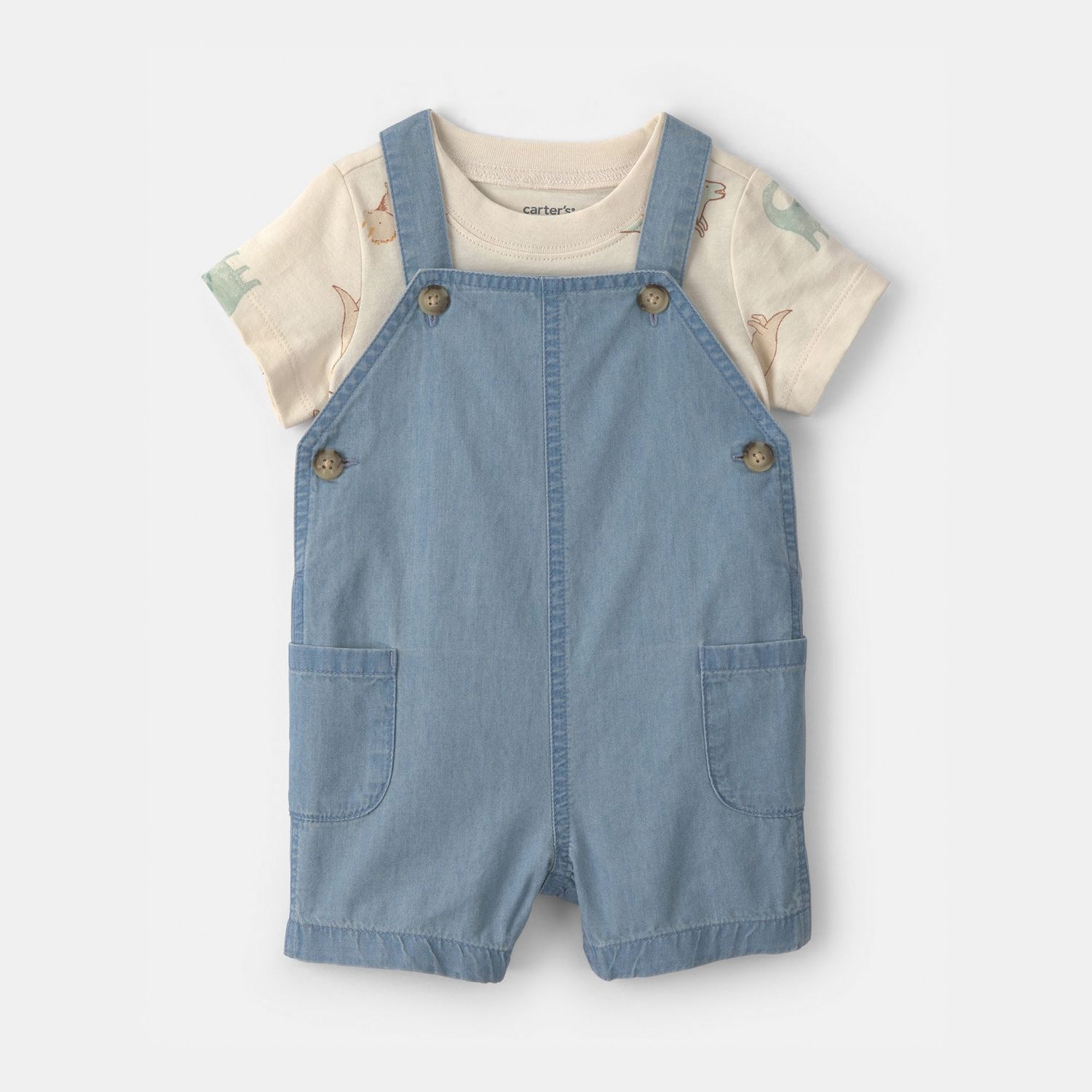 Комплекты Carter's 2 pc Dinosaur Chambray Shortall Set для мальчиков-малышей — фото 1