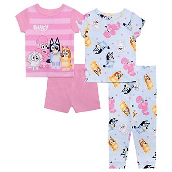 Toddler Girls Bluey "Bluey Best Friends" 4 pc Short Sleeve Pajama Tops, Pajama Pants, & Pajama Shorts Set