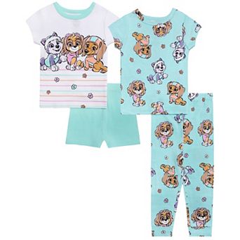 Toddler Girls Paw Patrol 4 pc Short Sleeve Pajama Tops, Pajama Shorts, & Pajama Pants Set