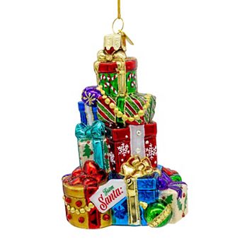 Kurt Adler 4.5-Inch Glass Stacked Presents Christmas Ornament