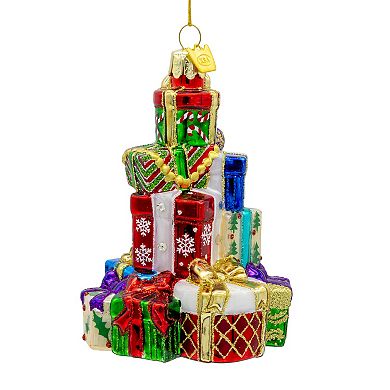 Kurt Adler 4.5-Inch Glass Stacked Presents Christmas Ornament