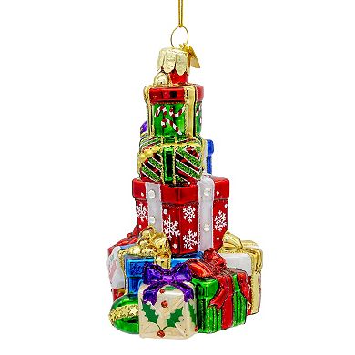 Kurt Adler 4.5-Inch Glass Stacked Presents Christmas Ornament