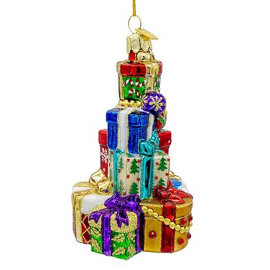 Kurt Adler 4.5-Inch Glass Stacked Presents Christmas Ornament