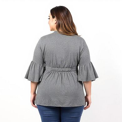 Plus Size 24Seven Comfort Apparel Tie Front Bell Sleeve Cardigan