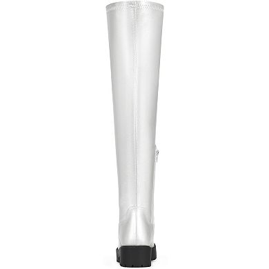 Women's Platform Round Toe Lug Sole Chunky Low Heel Over Knee High Boots