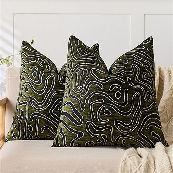 AAW Chenille Jacquard Camouflage Moire Pattern Throw Pillow Cover Set of 2