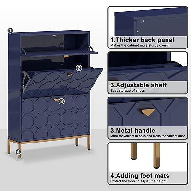 Clihome 16 Pairs Wood Shoe Storage Cabinet with Drawers