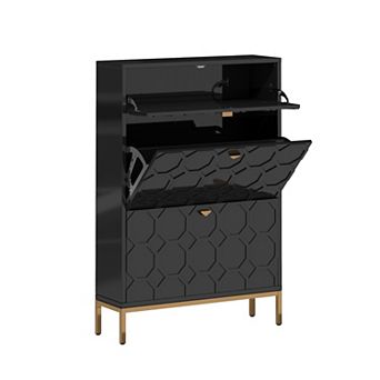 Clihome 16 Pairs Wood Shoe Storage Cabinet with Drawers