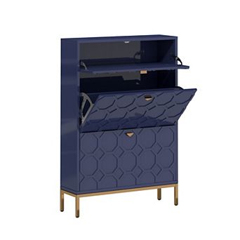 Clihome 16 Pairs Wood Shoe Storage Cabinet with Drawers