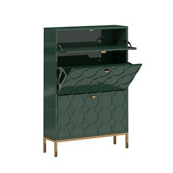 Clihome 16 Pairs Wood Shoe Storage Cabinet with Drawers