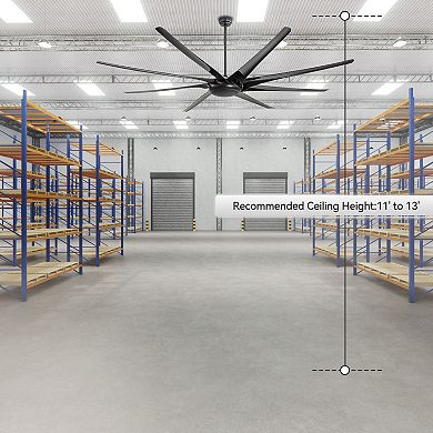100 inch HVLS Ceiling Fan Without Light, 8 Blades, DC Motor, Remote, 12/24/36 Inch Downrods