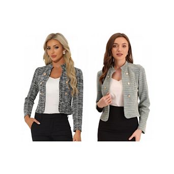 2 Packs Women's Elegant Plaid Tweed Blazer Jacket