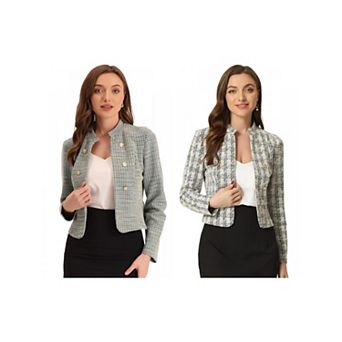 2 Packs Women's Elegant Plaid Tweed Blazer Jacket