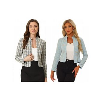 2 Packs Women's Elegant Plaid Tweed Blazer Jacket