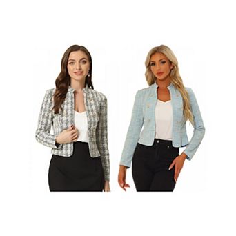 2 Packs Women's Elegant Plaid Tweed Blazer Jacket