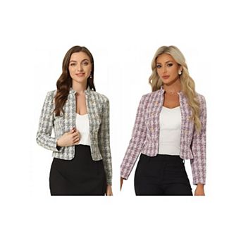 2 Packs Women's Elegant Plaid Tweed Blazer Jacket