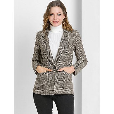 2 Packs Women's Notched Lapel One Button Hip Length Houndstooth Blazer