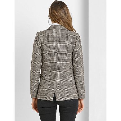 2 Packs Women's Notched Lapel One Button Hip Length Houndstooth Blazer