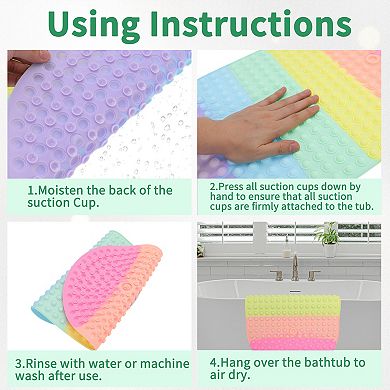 Silicone Non Slip Bath Mat, Machine Washable Shower Mat with Suction Cups Pressable Bubble