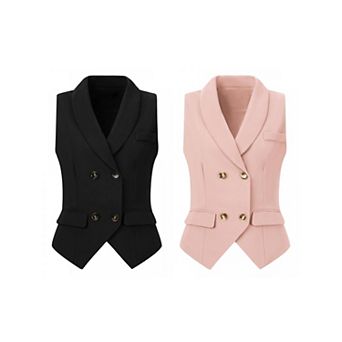 2 Packs Women's Shawl Lapel Sleeveless Button Racerback Suit Waistcoat
