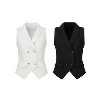 2 Packs Women's Shawl Lapel Sleeveless Button Racerback Suit Waistcoat