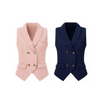 2 Packs Women's Shawl Lapel Sleeveless Button Racerback Suit Waistcoat