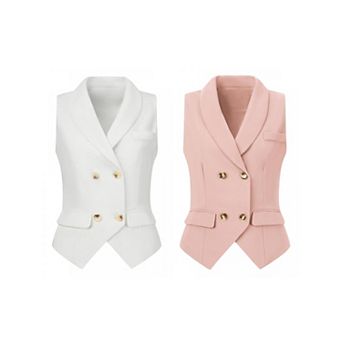 2 Packs Women's Shawl Lapel Sleeveless Button Racerback Suit Waistcoat