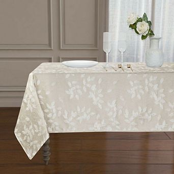 Kate Aurora Living Raised Jacquard Floral Leaves Spill Proof Fabric Tablecloth