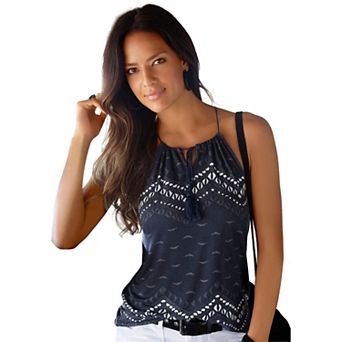 Lascana Women's Braided Strap Print Top
