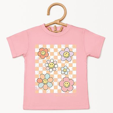 SmileyWorld Checkered Floral Distressed - Toddler Short Sleeve Graphic T-Shirt