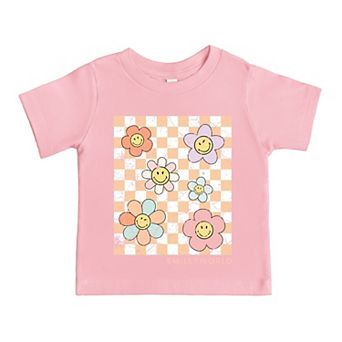 SmileyWorld Checkered Floral Distressed - Toddler Short Sleeve Graphic T-Shirt