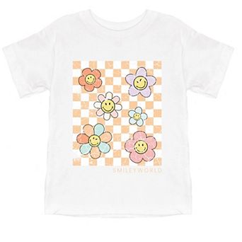 SmileyWorld Checkered Floral Distressed - Toddler Short Sleeve Graphic T-Shirt