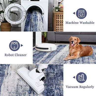 Abstract Area Rug Machine Washable Runner Rug Non Slip Backing Low Pile Throw Rug