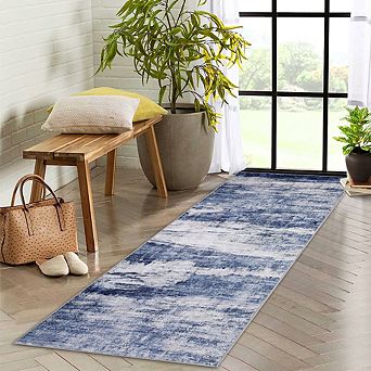 Abstract Area Rug Machine Washable Runner Rug Non Slip Backing Low Pile Throw Rug