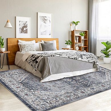 Area Rugs Floral Indoor Mat Non-Slip Backing Washable Low Pile Carpet for Bedroom