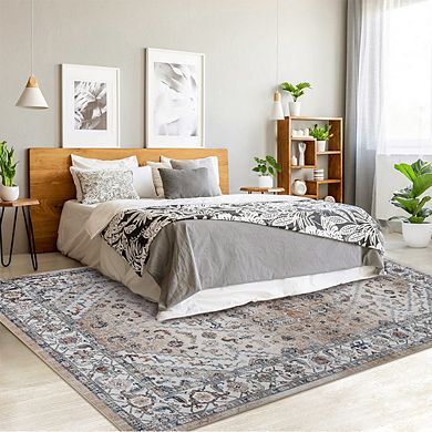 Area Rugs Floral Indoor Mat Non-Slip Backing Washable Low Pile Carpet for Bedroom