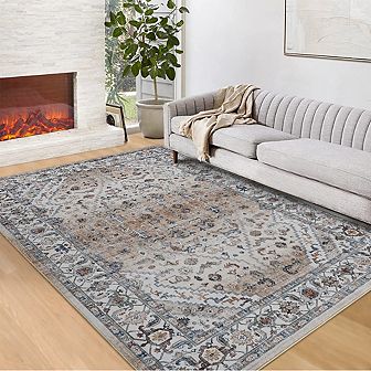 Area Rugs Floral Indoor Mat Non-Slip Backing Washable Low Pile Carpet for Bedroom