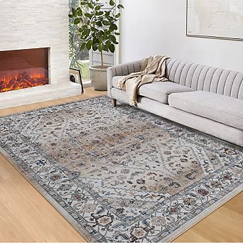Area Rugs Floral Indoor Mat Non-Slip Backing Washable Low Pile Carpet for Bedroom