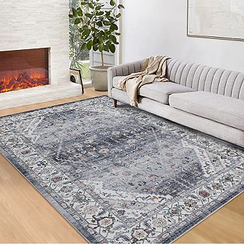 Area Rugs Floral Indoor Mat Non-Slip Backing Washable Low Pile Carpet for Bedroom