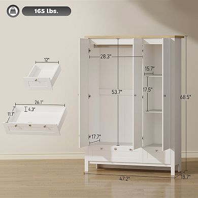 HOMCOM Wardrobe Closet with 3 Doors and 2 Drawers Bedroom Armoire
