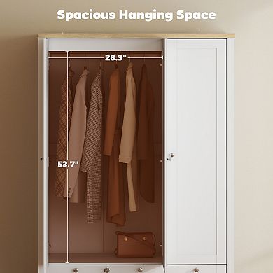 HOMCOM Wardrobe Closet with 3 Doors and 2 Drawers Bedroom Armoire