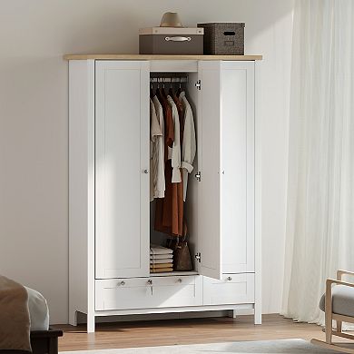 HOMCOM Wardrobe Closet with 3 Doors and 2 Drawers Bedroom Armoire