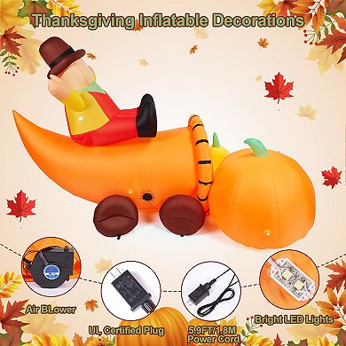 7FT Long Scarecrow Sitting on Bountiful Cornucopiay Thanksgiving Inflatable Decoration